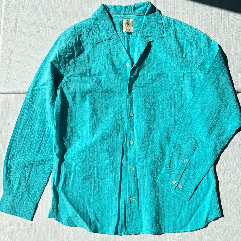 The Territory Ahead seersucker Button Down Shirt size large aqua/light blue D11